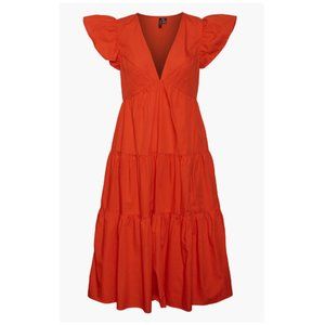 NWT Vero Moda Curve Jarlotte Ruffle Sleeve Cotton Dress (Plus) 1x, Spicy Orange